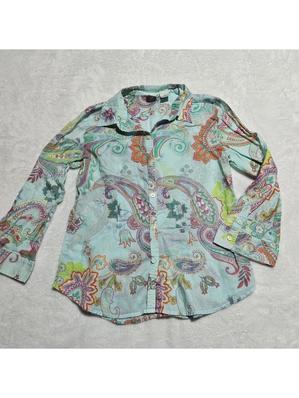 Real Clothes petite light blue paisley Cotton button up